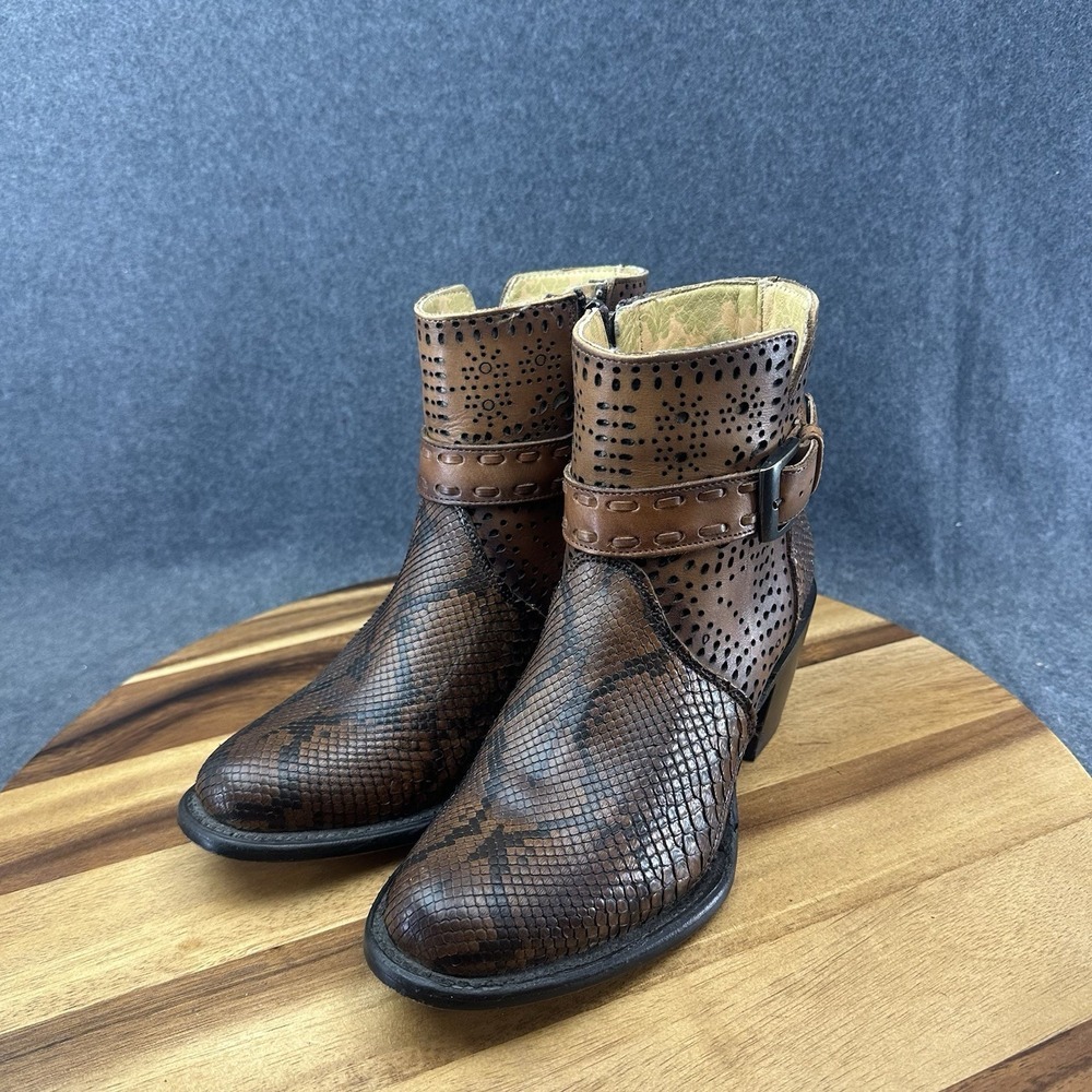 J. B. Dillon Reserve Womens Cowboy Ankle  Boots Snake Skin Python Brown Sz 6.5B - Picture 4 of 11
